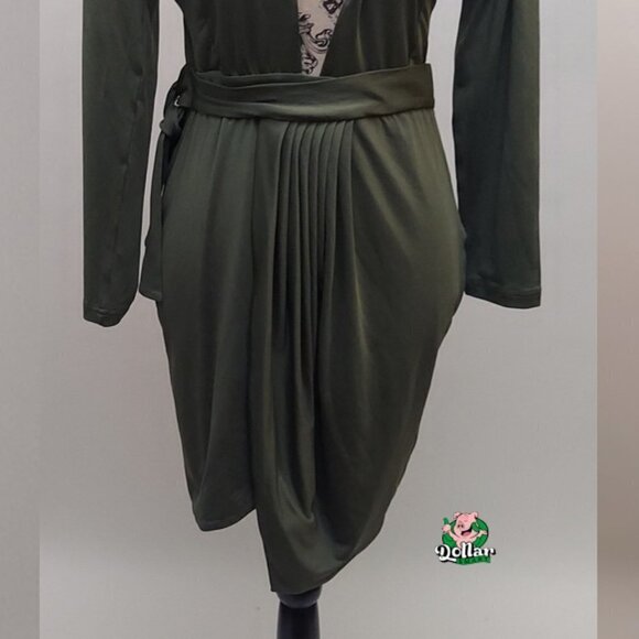 Cuty Fashion Ladies Slim Fit Olive Green Dress - Picture 3 of 9